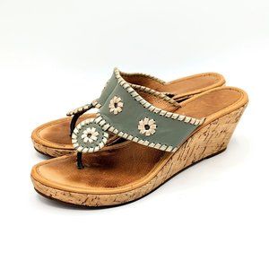 Jack Rogers Size 8 Gray & Silver Medallion Cork Wedge Leather Comfort Sandals